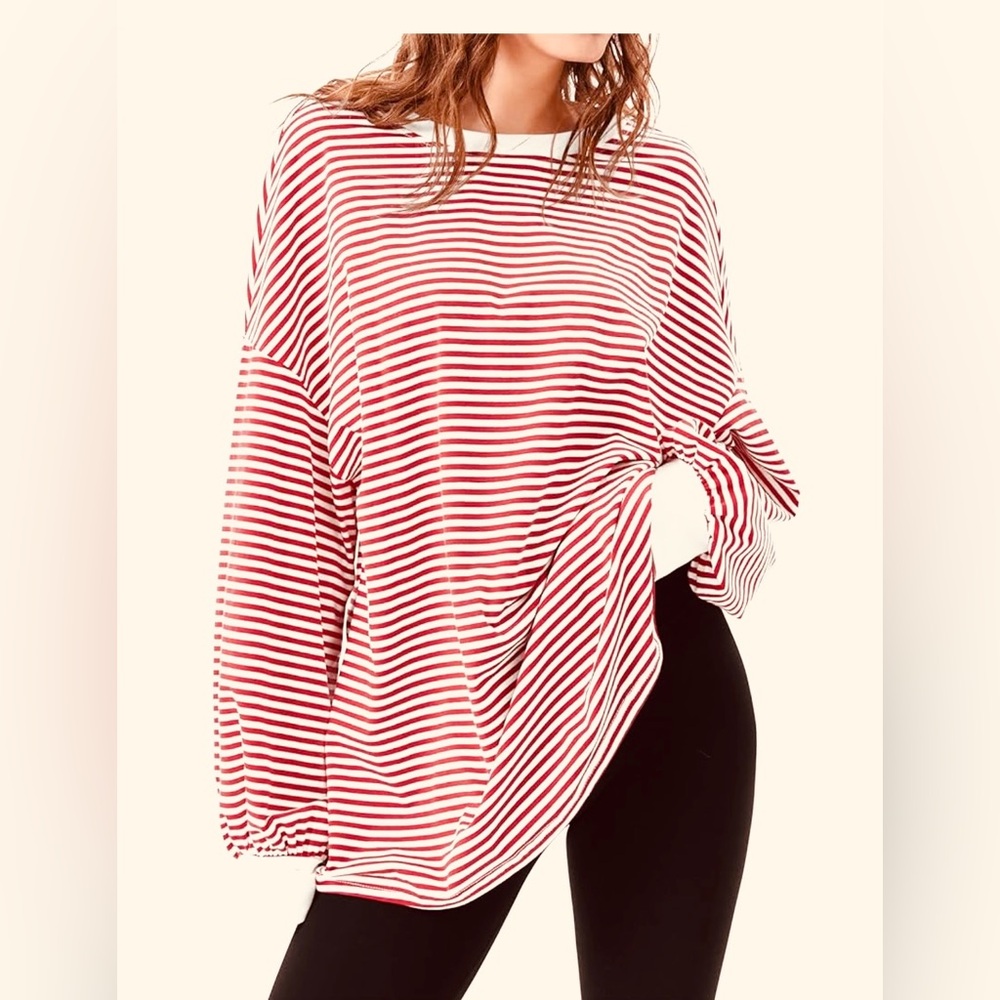 2/$20 - Pink and White Striped Casual Pullover Top - 3XL
